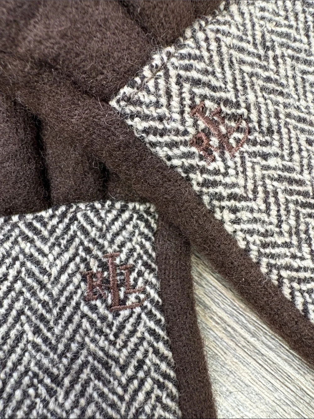 Lauren Ralph Lauren Wool Blend Herringbone Gloves Brown Cashmere Rabbit Hair